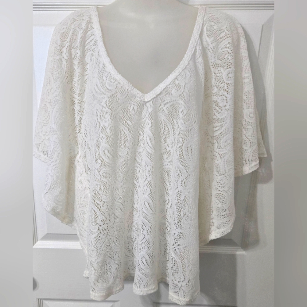 Full Tilt Ladies Crocheted Top White Sz Large Euc